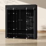 Sulankstoma drabužių spinta iš neaustinio audinio su 1 kabykla, 10 lentynų ir užtraukiamu uždangalu