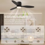 Lubų ventiliatorius su LED šviestuvu, 3 šviesos temperatūromis, reguliuojamu ryškumu ir 6 greičiais, valdomas pulteliu