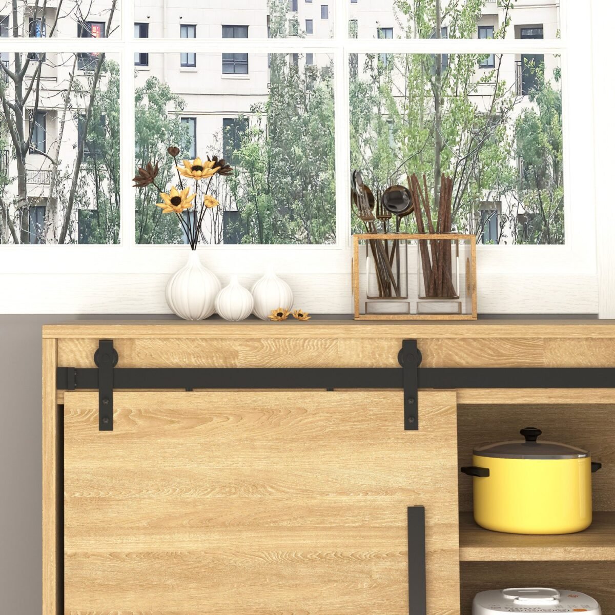 200 cm stumdomų durų furnitūros komplektas vienoms medinėms durims