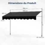 Reguliuojamo aukščio markizė su rankena 300 cm (Juoda)
