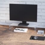 Ergonomiškas akrilinis monitoriaus stovas su erdve klaviatūrai