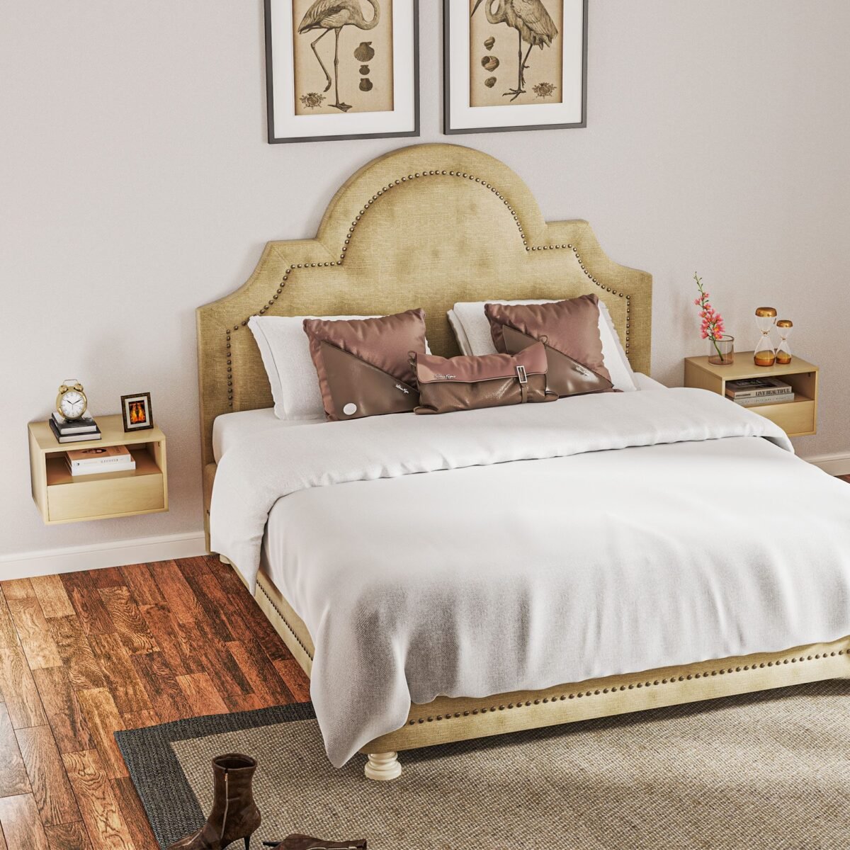 2 dalių sieninių naktinių staliukų rinkinys su stalčiumi ir atvira lentyna