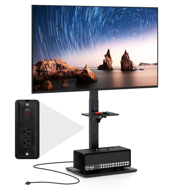 tvstnderfr3270zollflachcurvedfernseherbiszu45kgtvstandfe108132cmhhenverstellbarmit2steckdosenusbtypec_image_8 Reguliuojamo aukščio televizoriaus stovas su integruota įkrovimo stotele (Juoda)