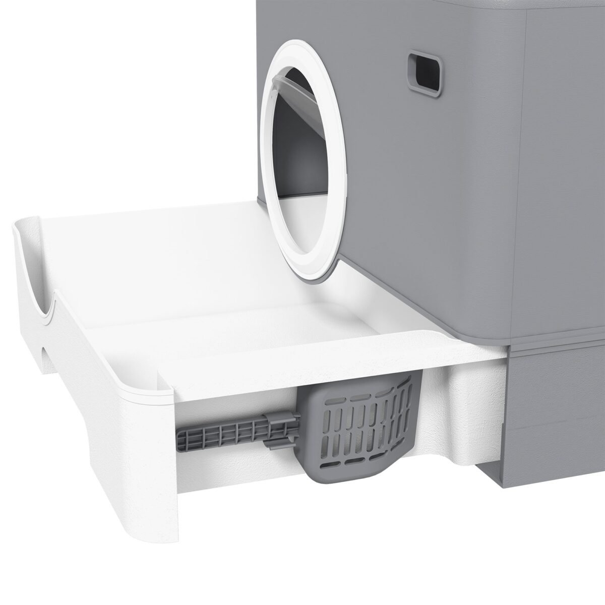 Kačių tualetas su ištraukiamu padėklu ir dvejomis angomis