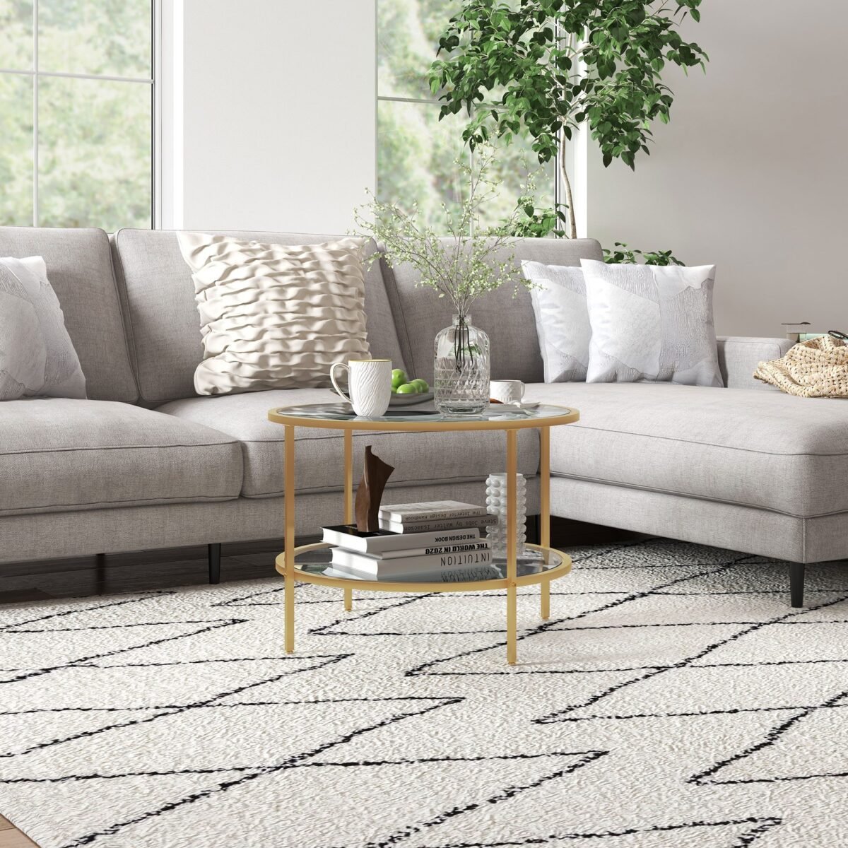 Modernaus dizaino pagalbinis staliukas su dviem lentynomis