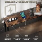 Siauras pramoninio stiliaus konsolės staliukas su įkrovimo stotele