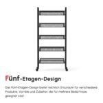 Kompaktiškas mobilus sandėliavimo vežimėlis su 5 metaliniais krepšeliais ir fiksuojamais ratukais