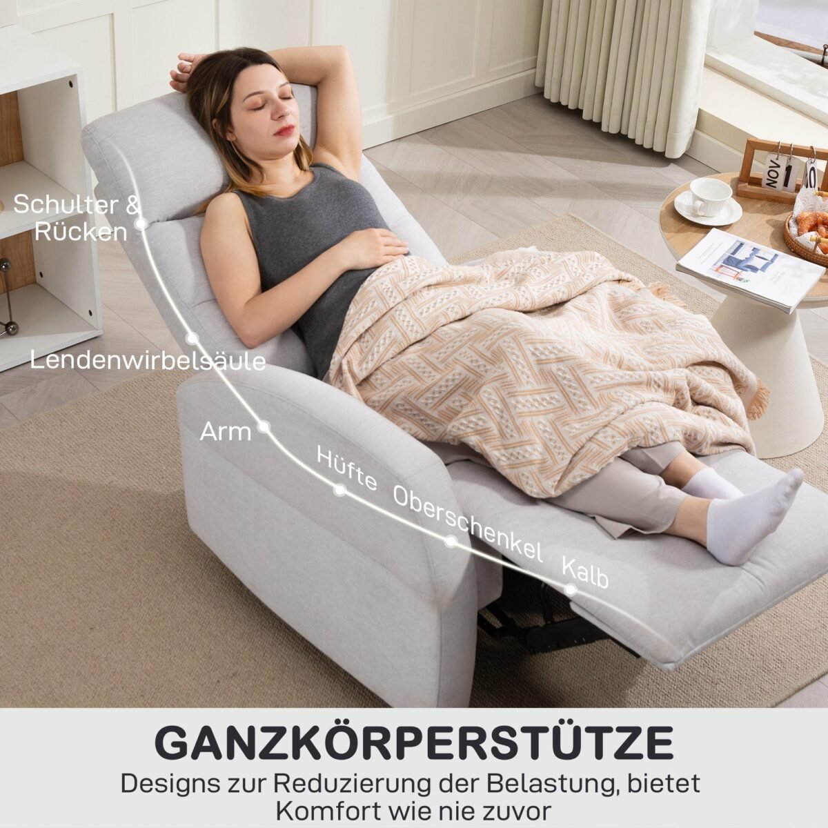 Atlošiamas krėslas su integruota kojų atrama