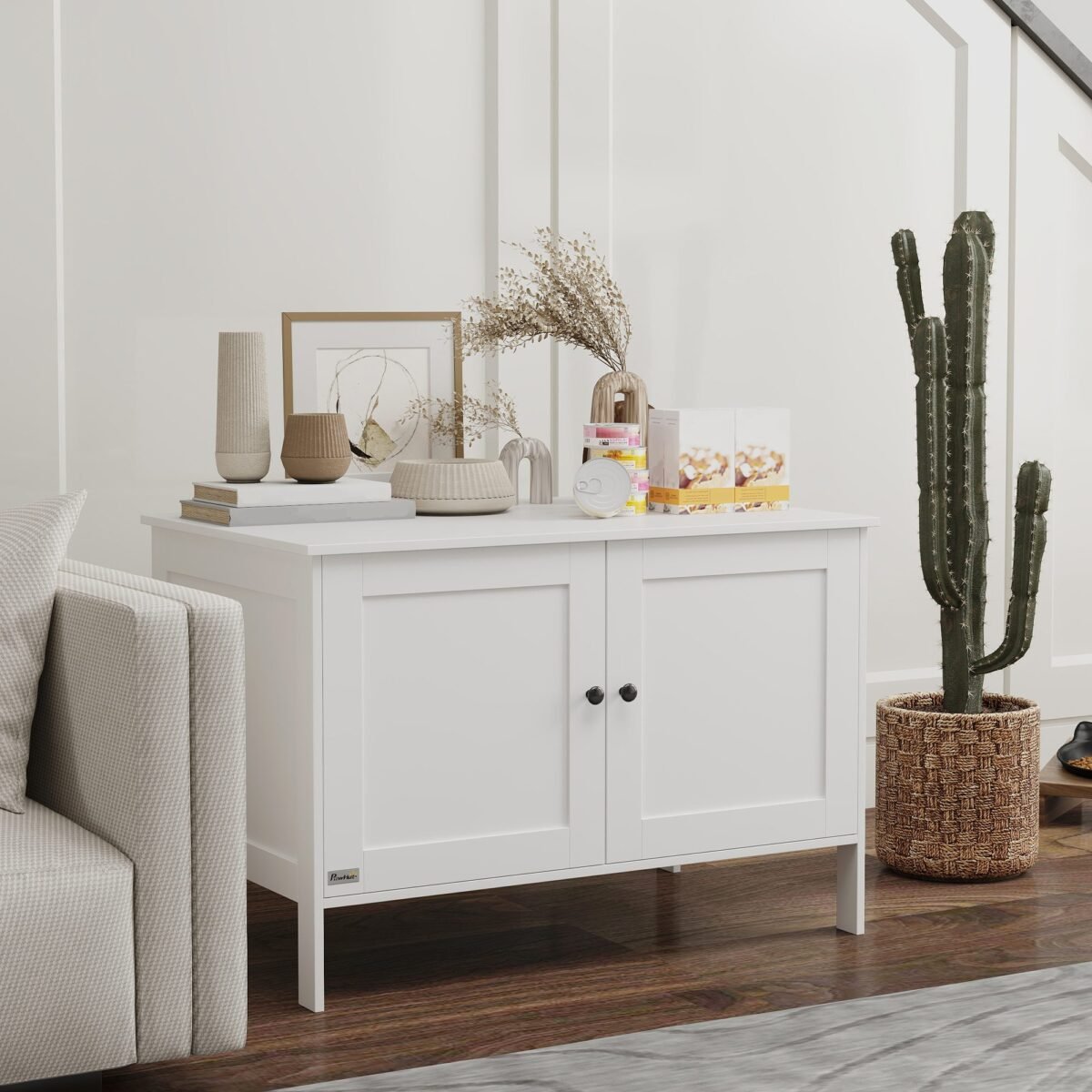 Uždaras kačių tualeto staliukas su skyriumi ir anga didelėms katėms, 80 x 51 x 54 cm