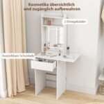 Kompaktiškas kosmetinis staliukas su veidrodžiu, reguliuojamu LED apšvietimu (3 spalvų režimai) ir atlenkiamu stalviršiu