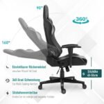 Ergonominė žaidimų ir biuro kėdė su 160° atlošimu ir atramomis