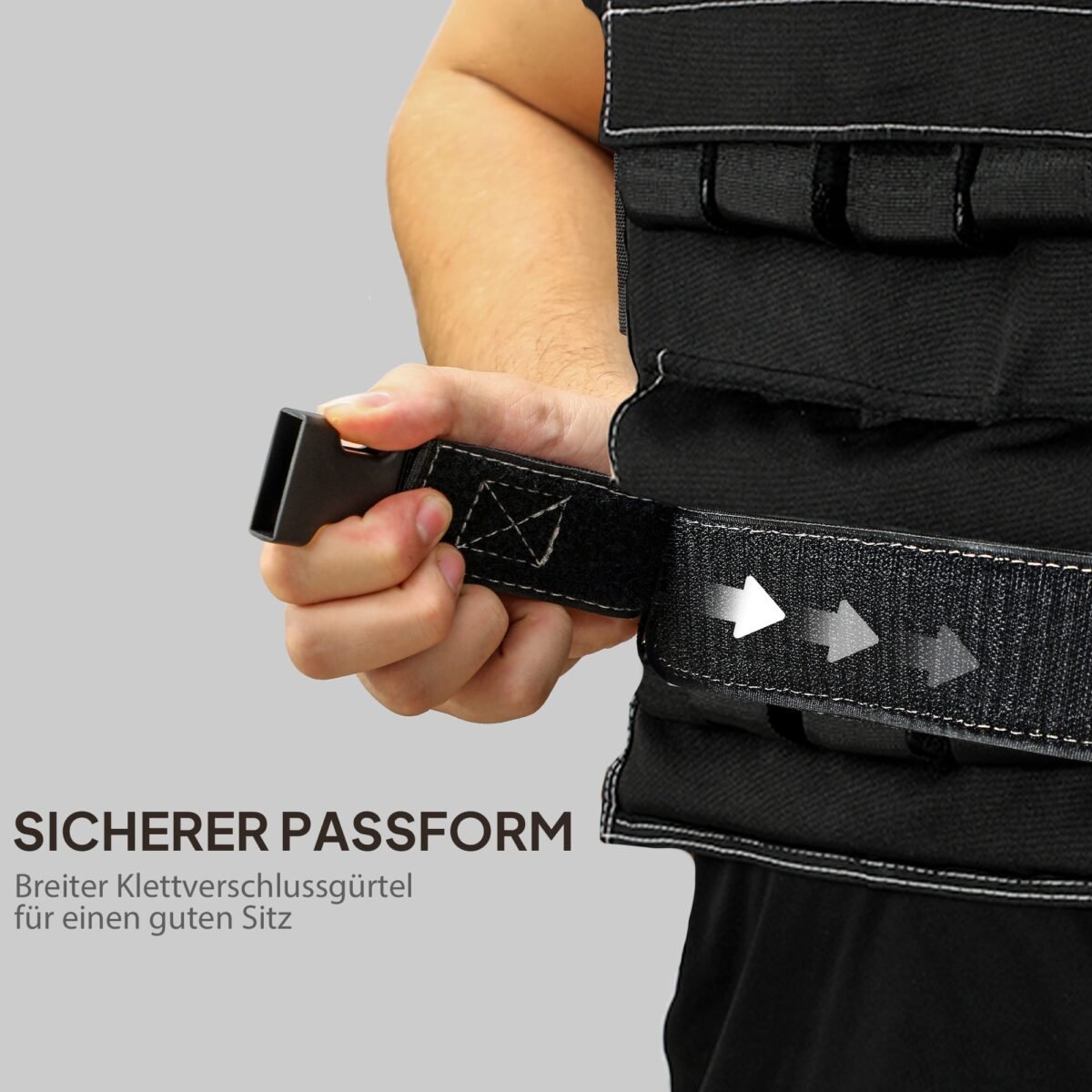 20 kg reguliuojama svorinė liemenė su reguliuojamais diržais ir šviesą atspindinčiomis juostomis