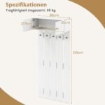 Sieninė spintelė su penkiais kabliukais (Balta)