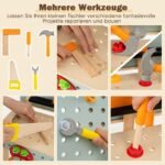 Vaikiškas medinis dirbtuvių stalas su priedais ir lenta (Įvairiaspalvė)