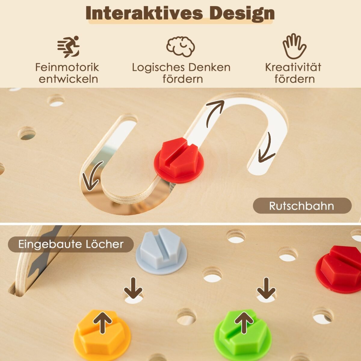 Vaikiškas medinis dirbtuvių stalas su priedais ir lenta (Įvairiaspalvė)