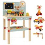 Vaikiškas medinis dirbtuvių stalas su priedais ir lenta (Įvairiaspalvė)