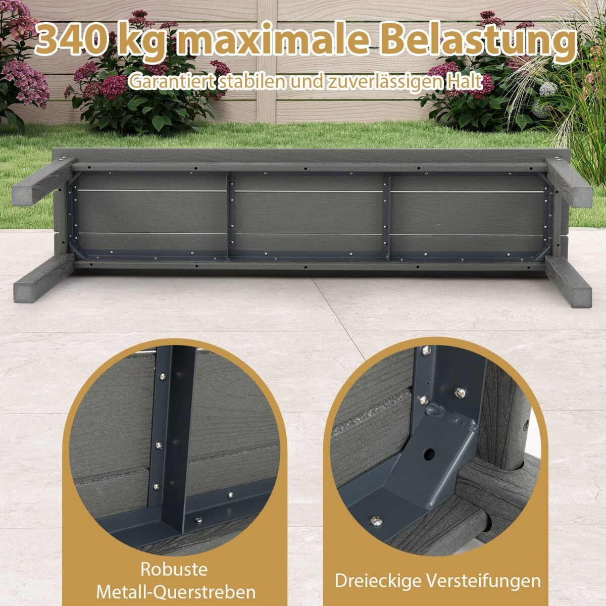 3 vietų sodo suoliukas be atlošo 140 cm (Juoda)