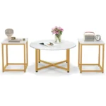 3 dalių kavos staliukų komplektas su metaliniu rėmu (Balta)