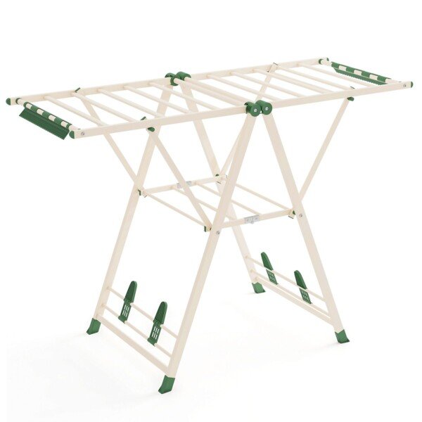 Sulankstoma drabužių džiovykla su sparnais ir batų lentynomis (Smėlio)