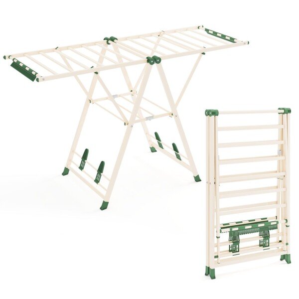 Sulankstomas drabužių džiovinimo stovas su reguliuojamais sparneliais (Smėlio)