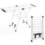 Sulankstoma drabužių džiovykla su sparneliais ir batų lentynomis (Balta)