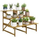 Eglės medienos trijų pakopų lauko augalų stovas