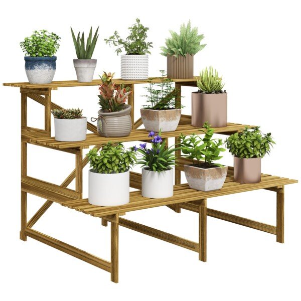 Eglės medienos trijų pakopų lauko augalų stovas