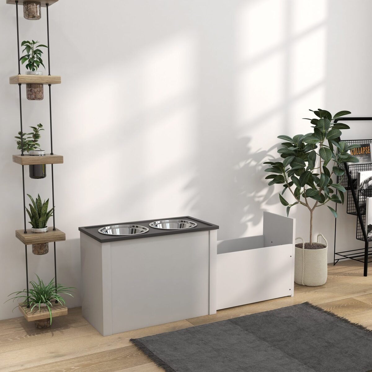 Pakelta šėrimo stotelė dideliems šunims su daiktadėže