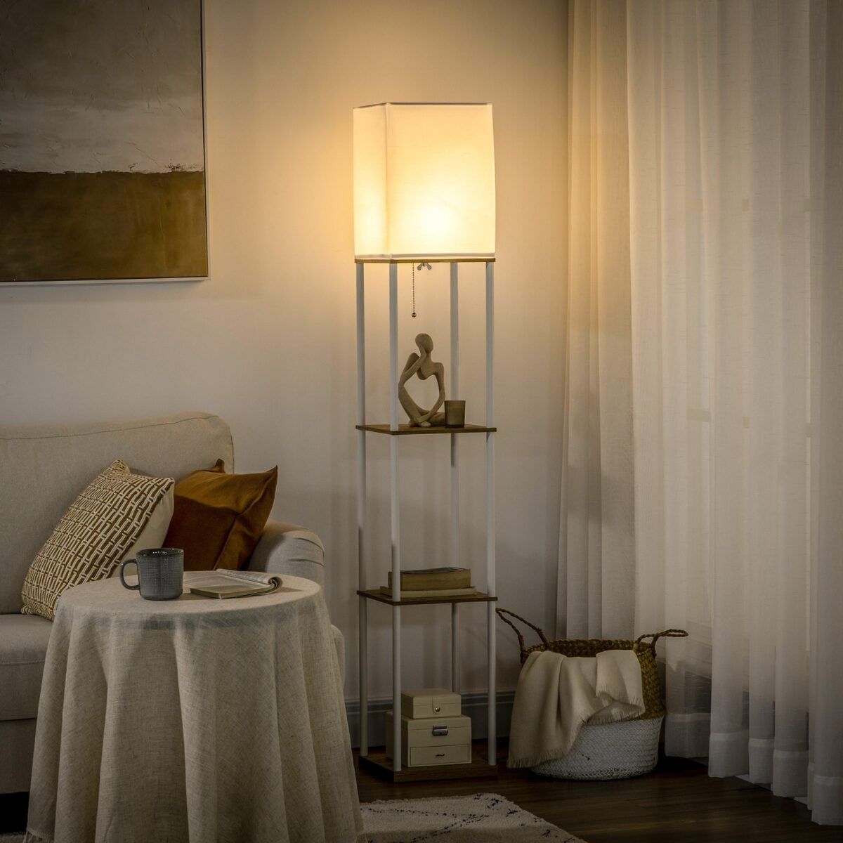 Stovimas viršutinio apšvietimo šviestuvas su lentynomis