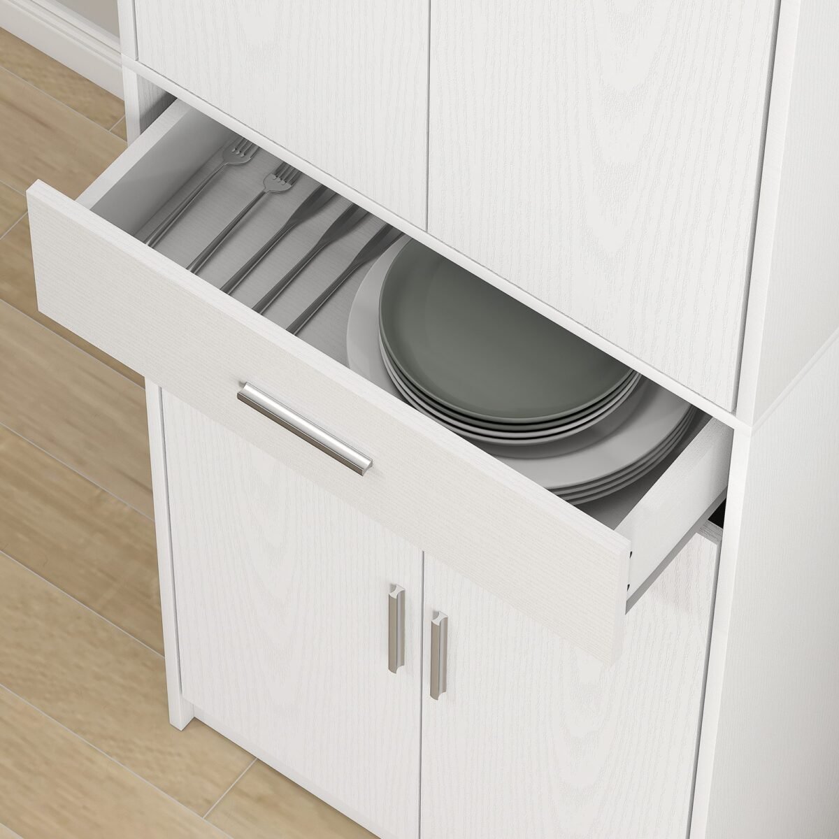 Daugiafunkcinė spintelė su reguliuojamomis lentynomis ir stalčiumi