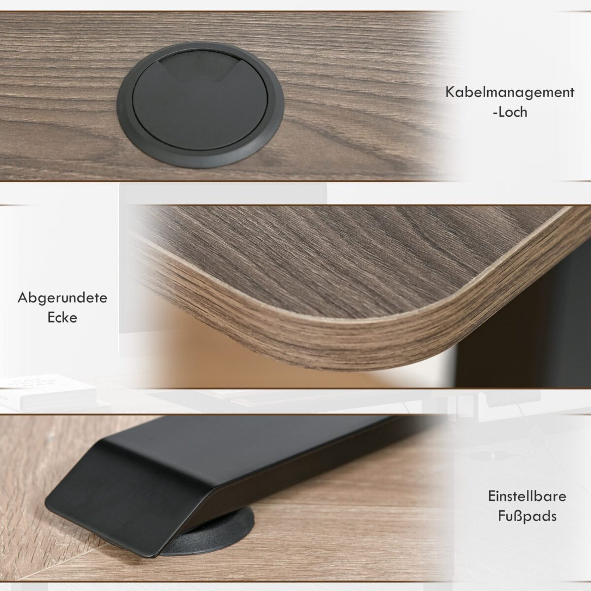 Elektrinis reguliuojamo aukščio stalas su 4 atminties nustatymais ir 4 dalių stalviršiu