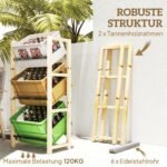 Trijų lygių medinė gėrimų dėžių lentyna