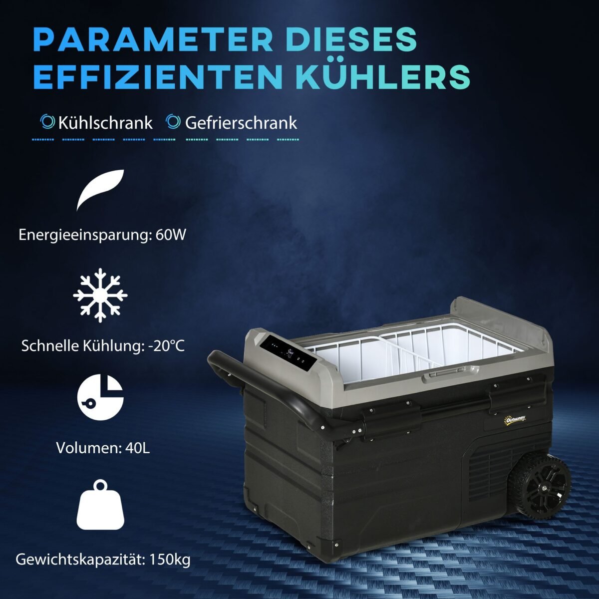 40 l kompresorinis automobilinis šaldytuvas su ratukais ir dvigubu maitinimu