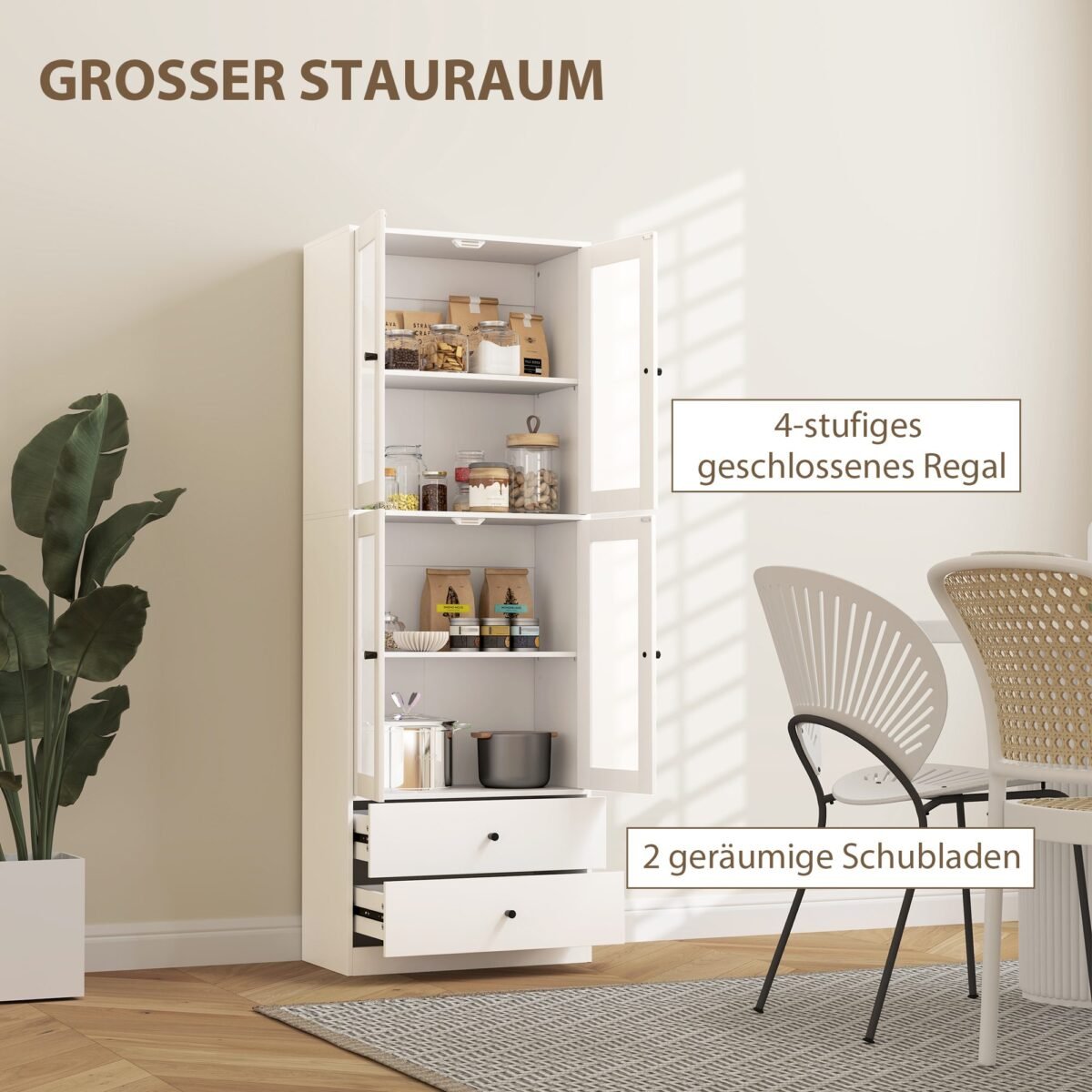 Virtuvinė spintelė su stalčiais ir stiklinėmis durelėmis