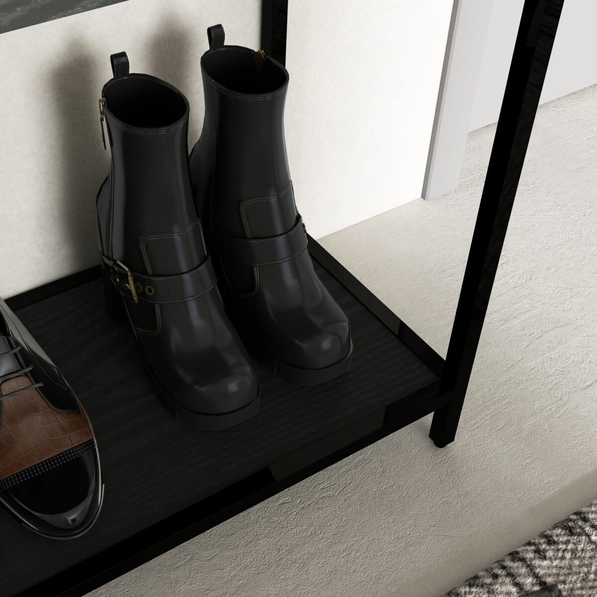 Prieškambario konsolinis staliukas su stikliniu stalviršiu ir dviem lentynomis