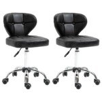 Dviejų reguliuojamo aukščio darbo kėdžių rinkinys su ratukais ir pasukama sėdyne
