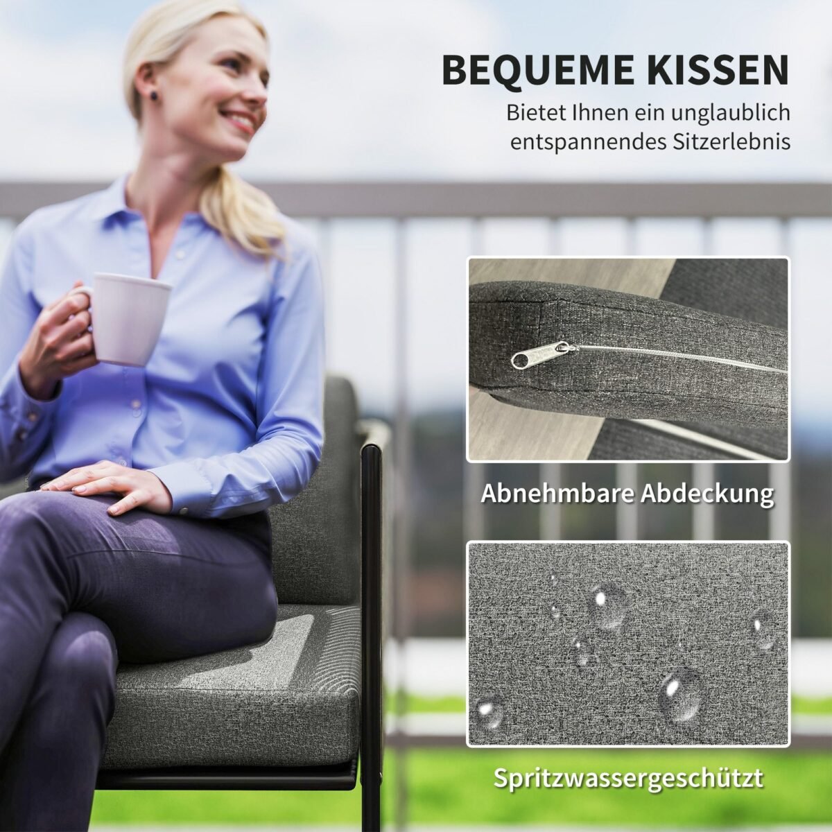 Poliratano 4 vietų lauko poilsio komplektas su staliuku, atsparus oro sąlygoms, su paminkštintomis pagalvėmis