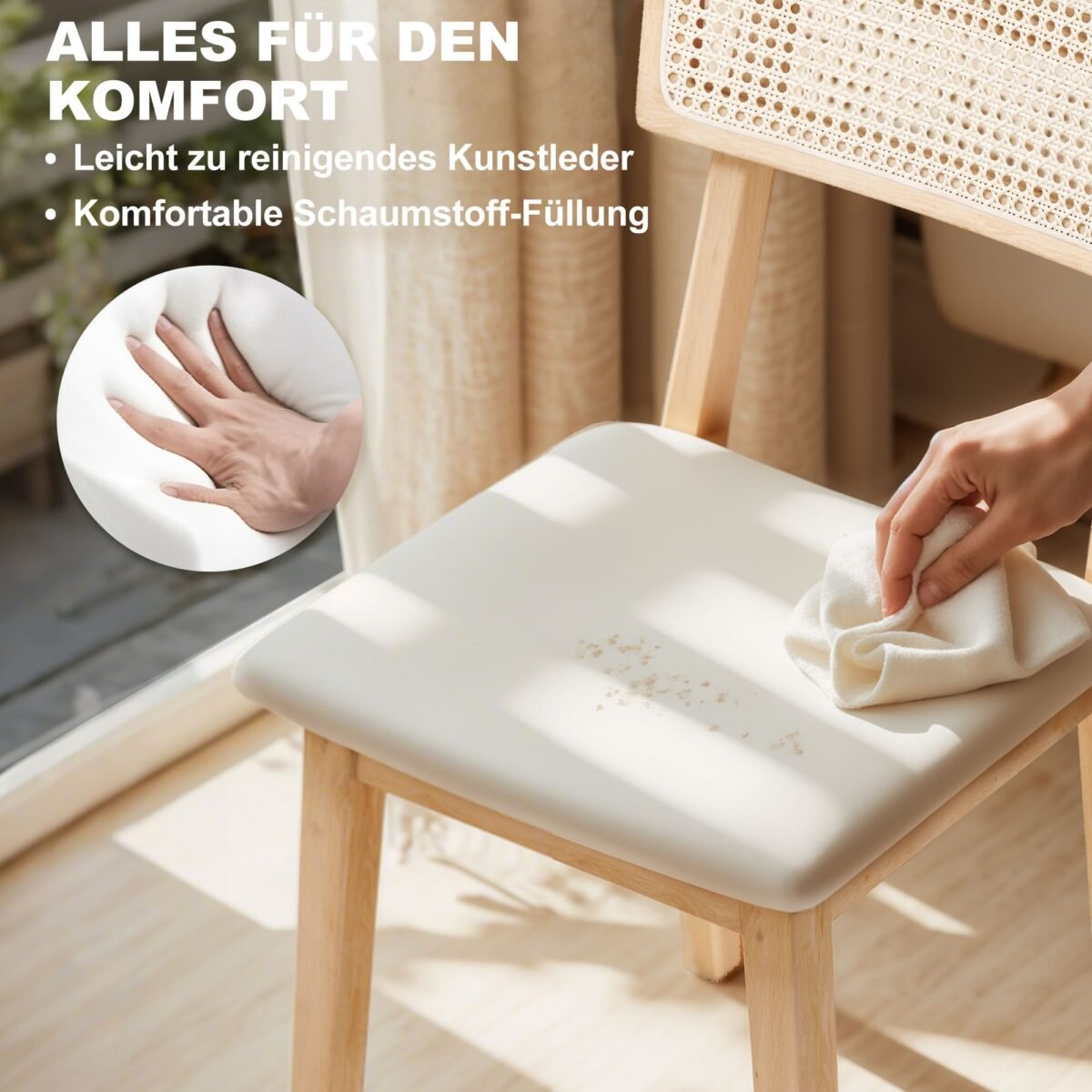 Valgomojo kėdė su rotango atlošu ir dirbtinės odos sėdyne