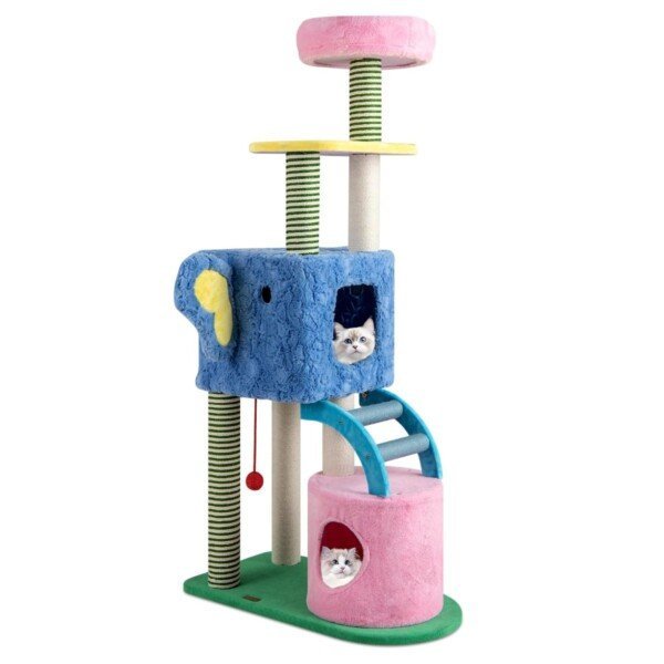Daugiaaukštis katės namelis su dramblio akcentais ir daugybe pramogų (Mėlyna)