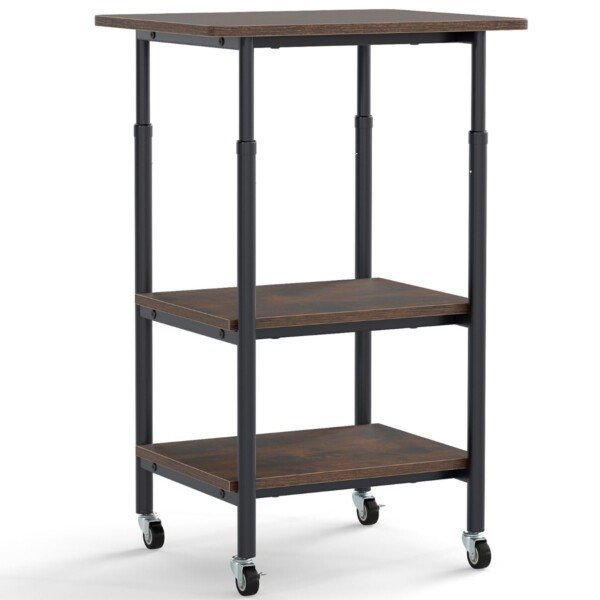 Trijų lygių aukščio reguliuojamas spausdintuvo stovas su ratukais (Ruda)