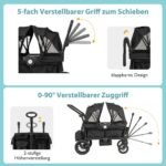 Sulankstomas dvivietis vežimėlis su reguliuojama rankena (Juoda)