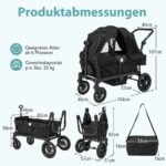 Sulankstomas dvivietis vežimėlis su reguliuojama rankena (Juoda)