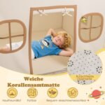 Vaikiška žaidimų palapinė su LED žvaigždžių lempute ir paminkštinta pagalvėle (Smėlio + Juoda)