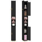 Aukštas siauras vonios spintelė su 2 durelėmis ir reguliuojamomis lentynomis (Juoda)