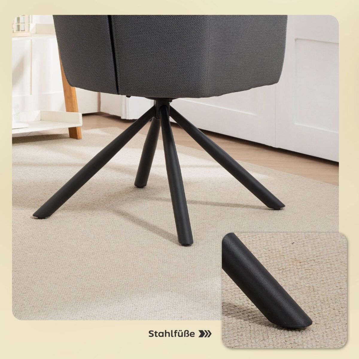 Valgomojo kėdė su 360° pasukama sėdyne, storu paminkštinimu ir porankiais