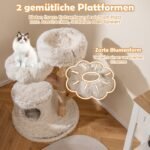 Modernus katės draskomasis medis su natūralaus medžio kamienu ir pakabinamu kamuoliu (Balta)