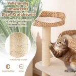 Medinis katės namelis su braižymo stulpeliais ir guoliu (Smėlio)