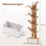 Medžio formos 10 skyrių knygų lentyna su stalčiumi (Natūrali)
