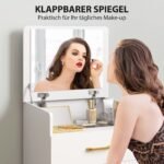 3-in-1 makiažo staliukas su veidrodžiu, naktinis staliukas ir ratinis pufas