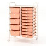 Mobilus stalčių vežimėlis su lentyna (Šviesiai rožinė)